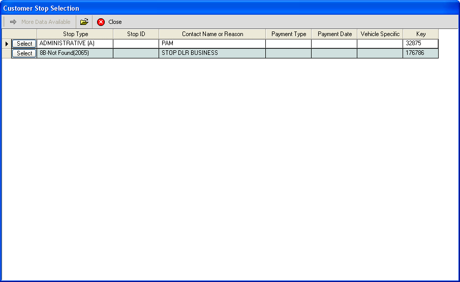 CustomerStopSelection