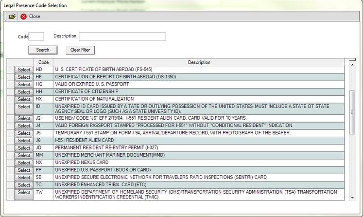LegalPresenceCodeSelection