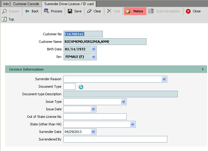 Surrender Driver License